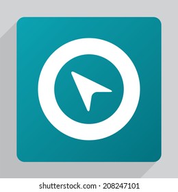 flat arrow pointer icon, white on green background 