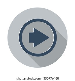 Flat Arrow Right icon with long shadow on grey circle