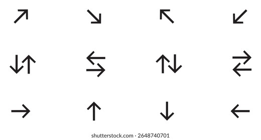 Flat arrow simple black icon set. abstract application direction and up-down, left-right sign symbol. New cursor forward arrows icon pack. eps vector illustration download collection. 