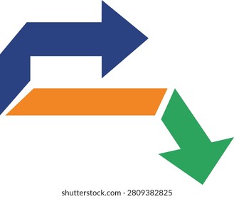 Flat arrows showing upward and downward directional flow with blue, orange, green directionalarrows