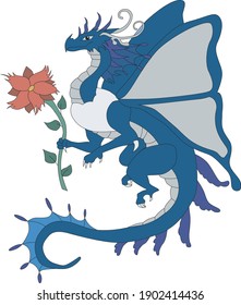 flat art amazing dragon butterfly with flower