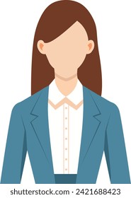 Mujer corporativa de arte plano con chaqueta azul y camiseta blanca con pelo largo y castaño recto