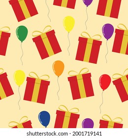 Flat Art Design of a Gift Box with Colorful Balloons