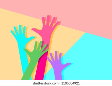 Flat art design graphic image of icon hppy arms on pink and blue background