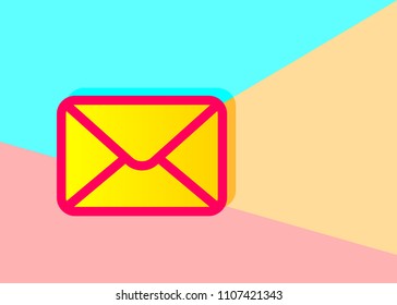 Flat art design graphic image of envelope on pink and blue background