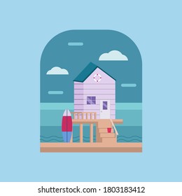 flat art design the house beach