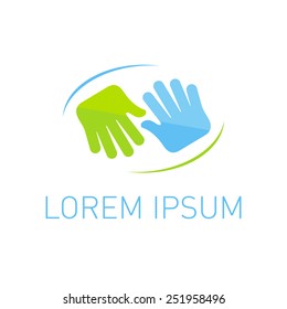 Flat art hands logo template.