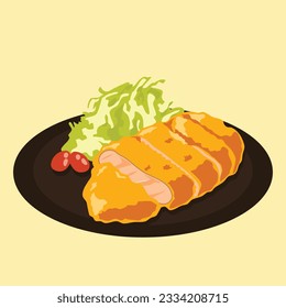 flat art isolated side way of   tonkatsu dish food menu vector concept illustration.