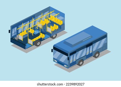 arte plano isométrico dentro de la ilustración de transporte de bus