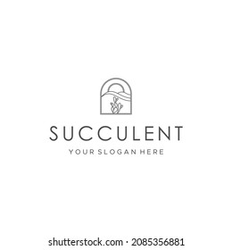 flat art line SUCCULENT hill plants Logo design