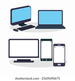 Flat art mobile laptop smartphone set items popular Vector illustration design.