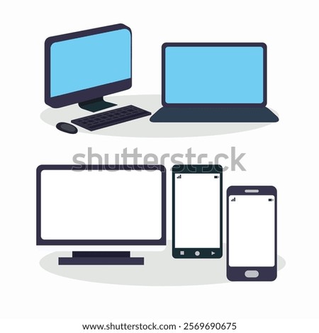 Flat art mobile laptop smartphone set items popular Vector illustration design.