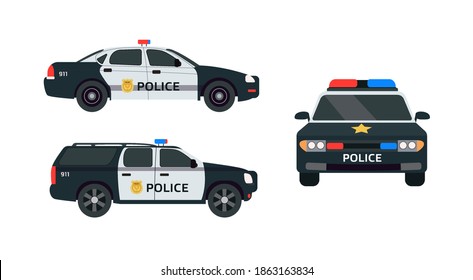 Flat art of modern and basic transportation of police officer isolated on white background.