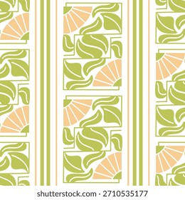 padrão Art Nouveau plano de decorações botânicas abstratas. Listras verticais repetidas de flores em espelhos simétricos. para papel de embrulho, impressões têxteis sazonais, papel digital, decoração de superfície