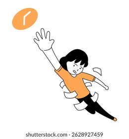 Ilustração de esboço de arte plana uma mulher de negócios completa tarefa com prazo curto
