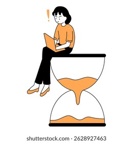 Ilustração de esboço de arte plana uma mulher de negócios completa tarefa com prazo curto