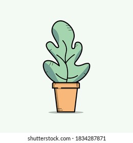 Flat art plant in a pot with panel line on the leaf vector. EPS10