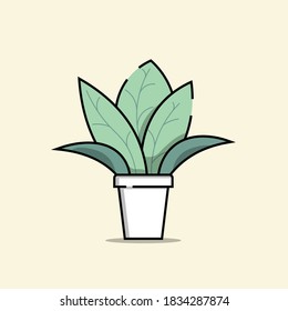 Planta de arte plano en una olla con línea de panel en el vector hoja. EPS10