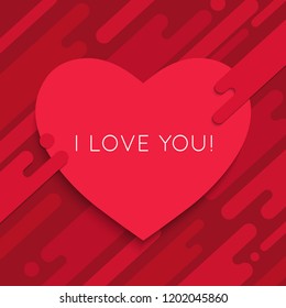 Arte plana de coração vermelho no fundo com linhas e pontos, cartão de saudação do amor, dia dos namorados conceito, arte vetorial e ilustração.