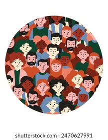 Flat Art Style Vector Crowd Of People In Different Races And Diversity