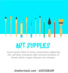 Flat art supplies web header template vector illustration