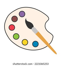 Flat art tool palette with paints color, artist web design graphic vector illustration .