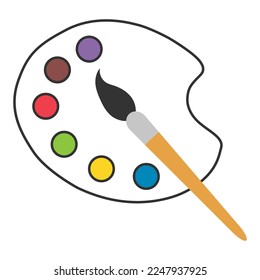 Flat art tool palette with paints color, artist web design graphic vector illustration .