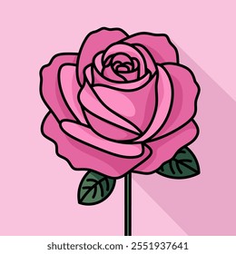 Vector de arte plano de flor rosa con fondo rosa 