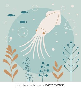 A flat art vector illustration featuring a squid.