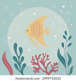 A flat art vector illustration featuring an angelfish.