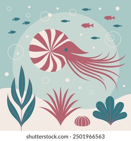 A flat art vector illustration featuring a Nautilus.