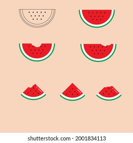 Flat art Vector Of watermelon with Varian Size