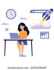 Flat Art Working Icon Of Work From Home Corporate Worker