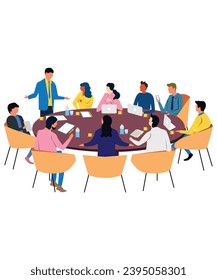 Flat Art Working Icons Of Business People Having A Meeting