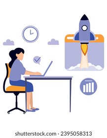 Flat Art Working Vector Of Work From Home Corporate Worker