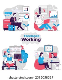 Flat Art Working Vector Of Work From Home Freelancer Freelance Worker