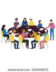 Flat Art Working Vectors Of Business People Having A Meeting