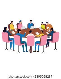 Flat Art Working Vectors Of Corporate Employee Having Business Meeting