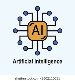 Flat Artificial Intelligence (AI) Icon – Machine Learning and Neural Network Symbol