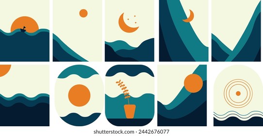 flat artwork desert and boho ocean