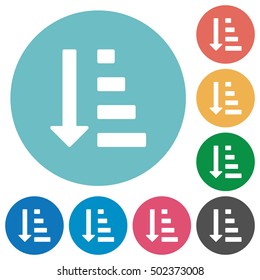 Flat ascending ordered list mode icon set on round color background.
