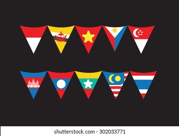 flat Asean triangle garland flag vector