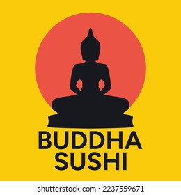 Flat Asian Food. Buddha Sushi logo vector template