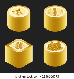 Flat Asian Food. Japanese Gold Sushi icon vector illustration set