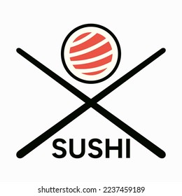 Flat Asian Food. Sushi and Chopsticks logo vector template