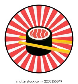 Flat Asian Food. Sushi and Chopsticks logo icon vector illustration