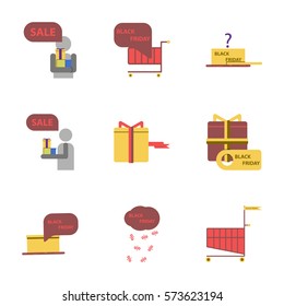 Flat assembly icons of Black Friday set