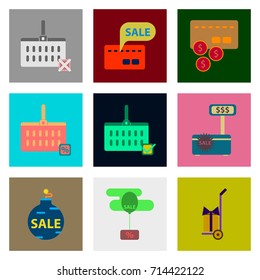 Flat assembly icons of Set gifts and discounts