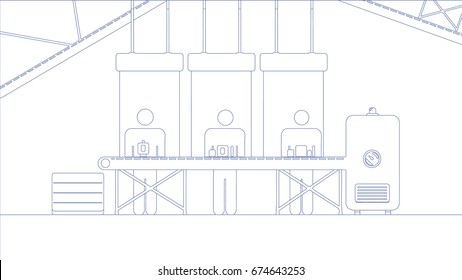 Flat assembly line illustration. line art vector illustration.