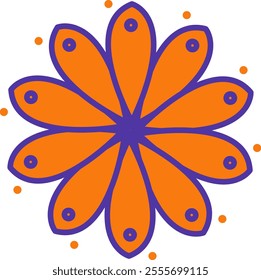 Flat asset flower and leaves with orange and purple color